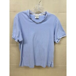 Columbia Sportswear Womens Blue V-Neck T-Shirt Short Sleeve Cotton Size Large